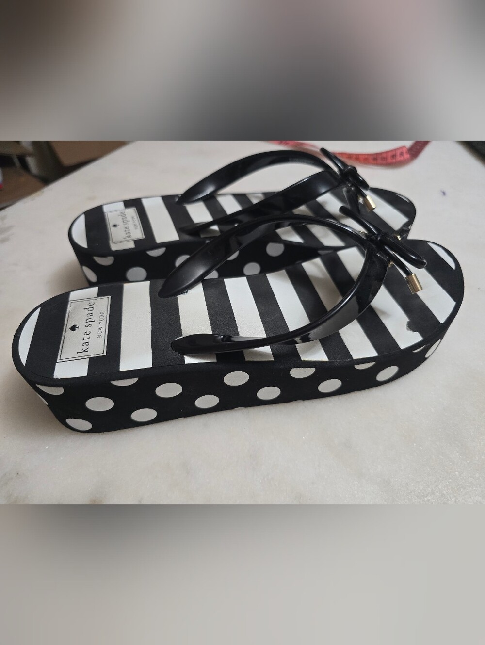 kate spade Black Polka Dot Flip Flop Sandals